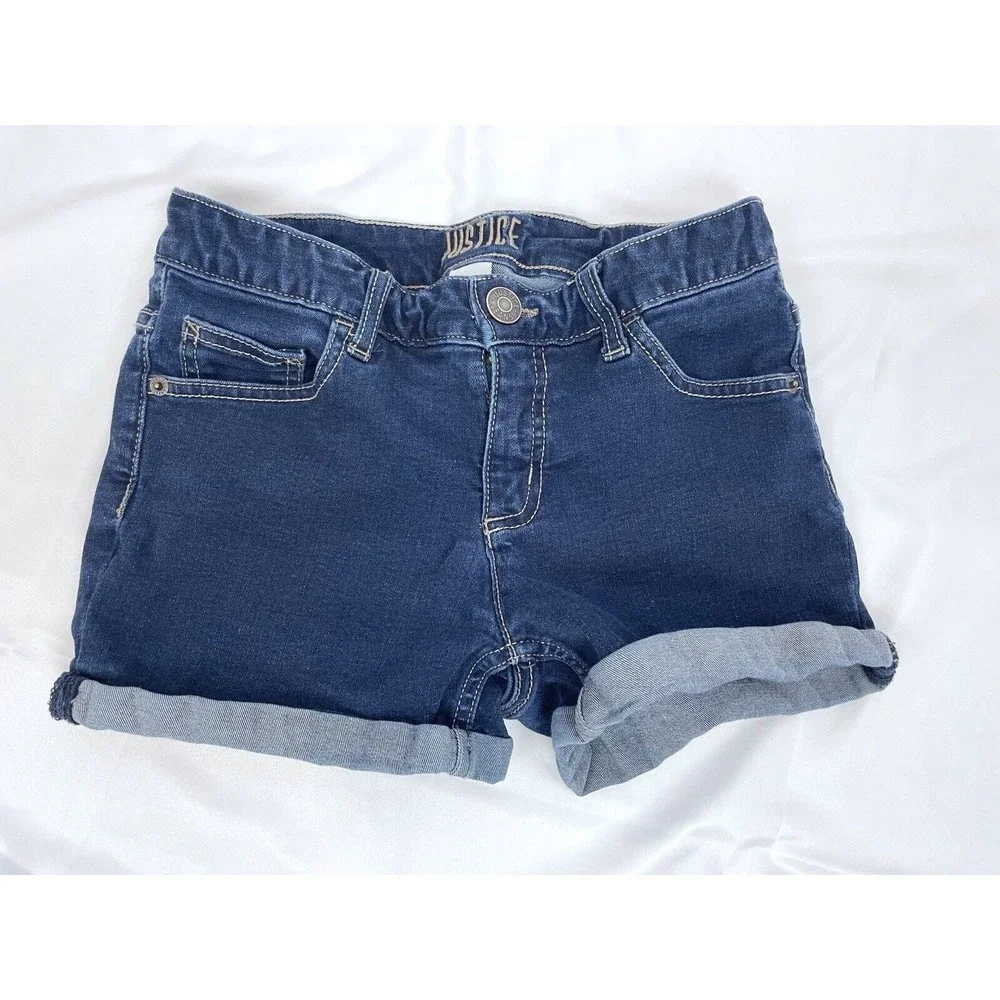 Justice Girl Size 14 Denim Jean Blue Shorts Cuffed Rolled Hem 3